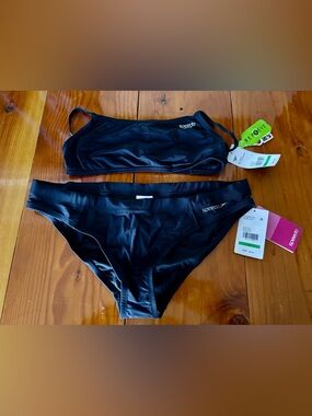 Speedo Women's Size Large - Swimsuit Top & Bottom Bikini Team Black Anthracite